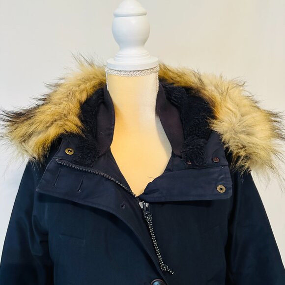 J Crew Nordic Down Parka Jacket Women XS Blue Water Resist Pockets Sherpa Hood - Picture 3 of 16